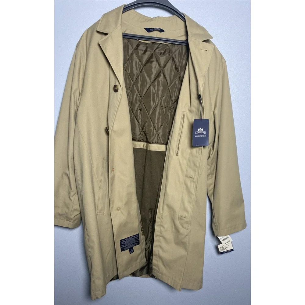 STAFFORD All Weather Poplin Car Coat Zip-Out Liner Tan Men's XL Long NEW ret$180